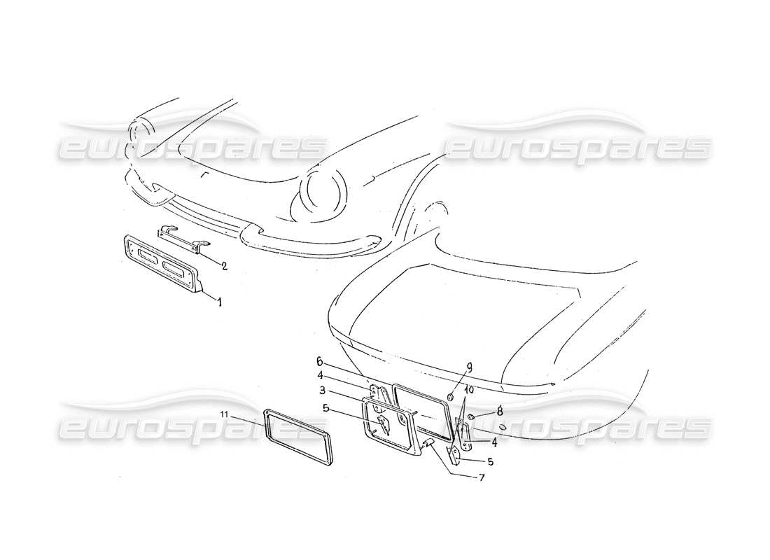 ferrari 330 gtc / 365 gtc (coachwork) front & rear number plate holders part diagram