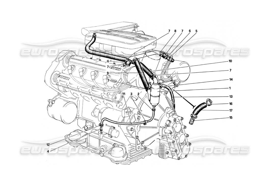 ferrari 208 turbo (1982) blow - by system part diagram