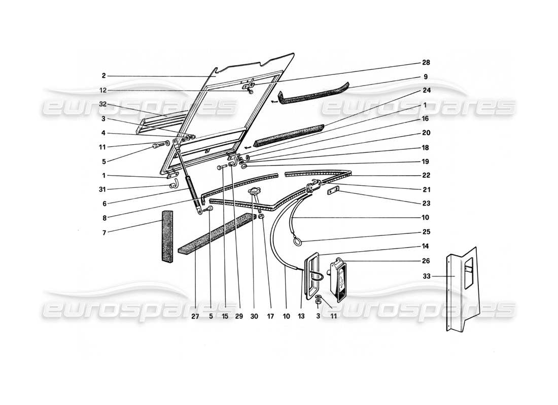 ferrari 208 turbo (1982) front compartment lid parts diagram