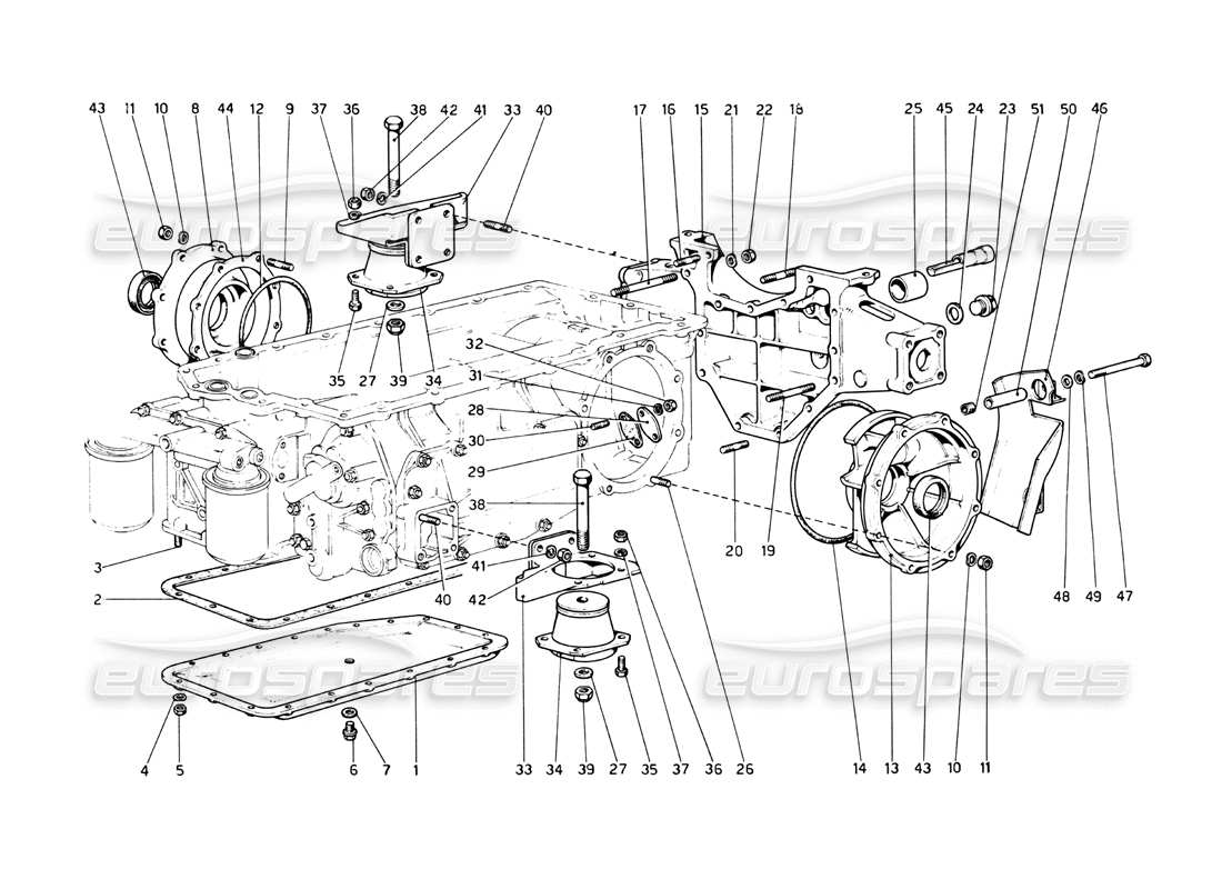 ferrari 512 bb gear box - mountings and covers parts diagram