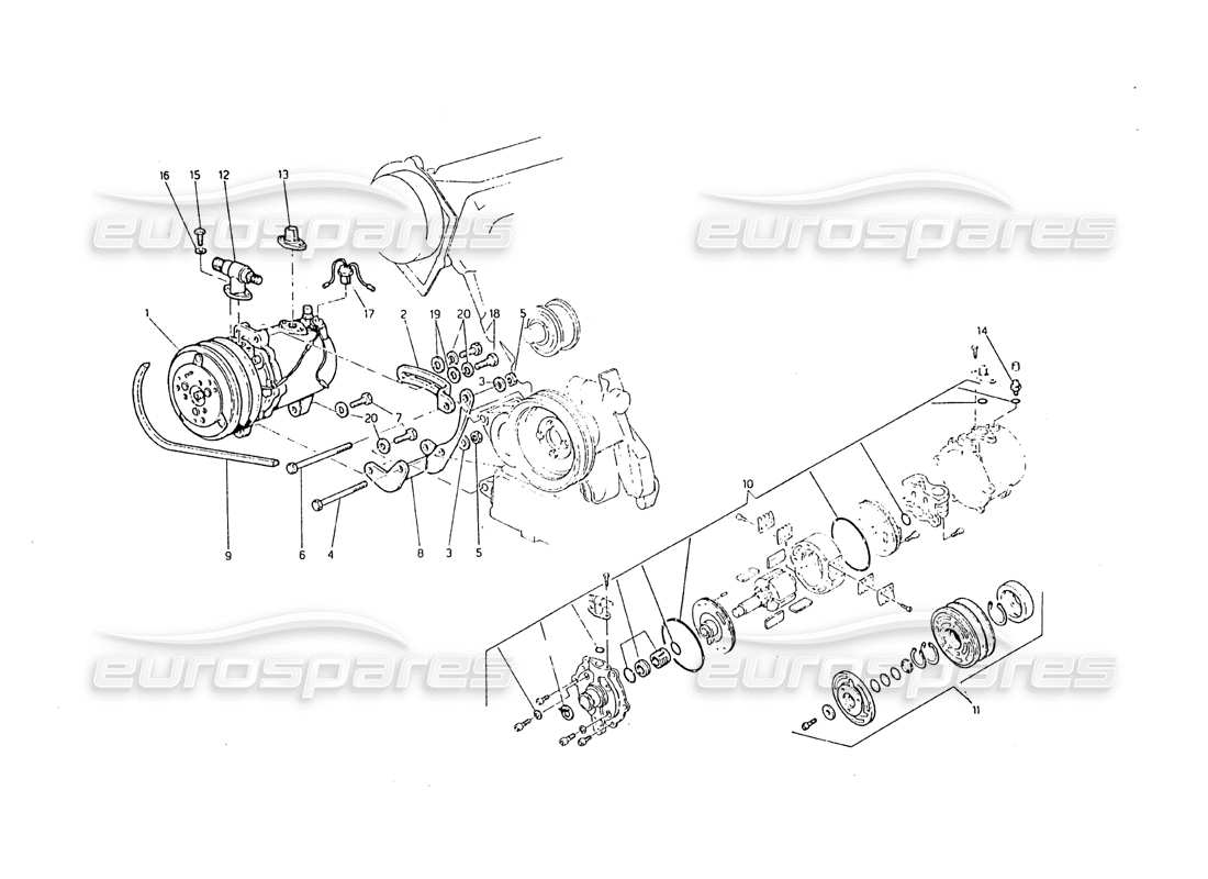 maserati biturbo 2.5 (1984) air compressor andf brackets parts diagram