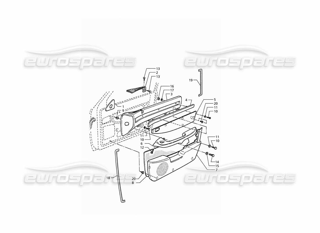 maserati qtp. 3.2 v8 (1999) inner trims: front door panels parts diagram