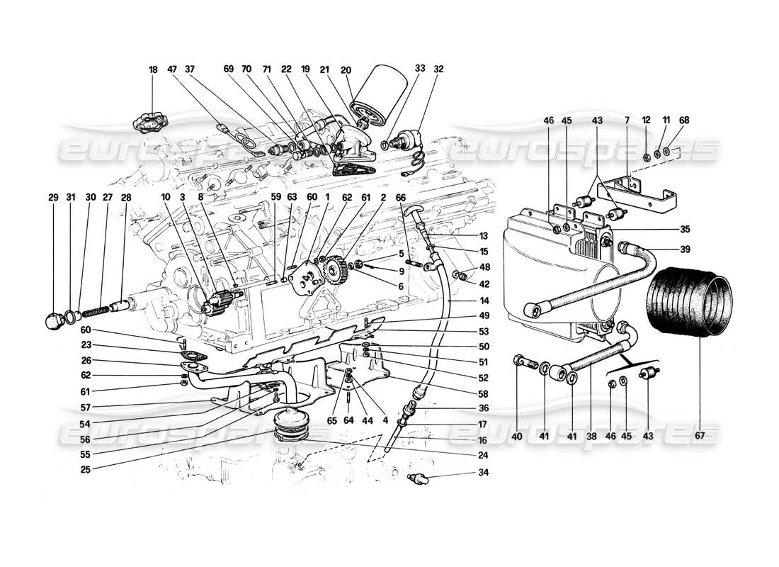 ferrari 208 turbo (1982) lubrication system part diagram