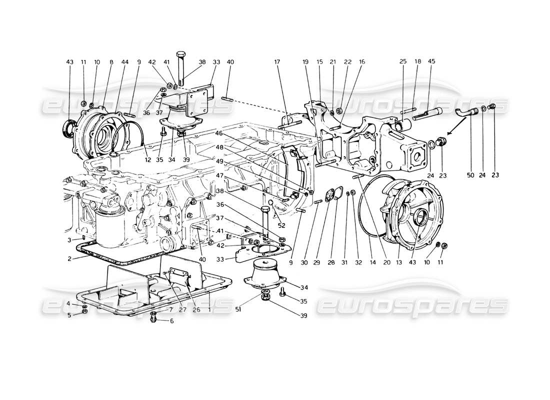 ferrari 365 gt4 berlinetta boxer gearbox - mountings and covers parts diagram