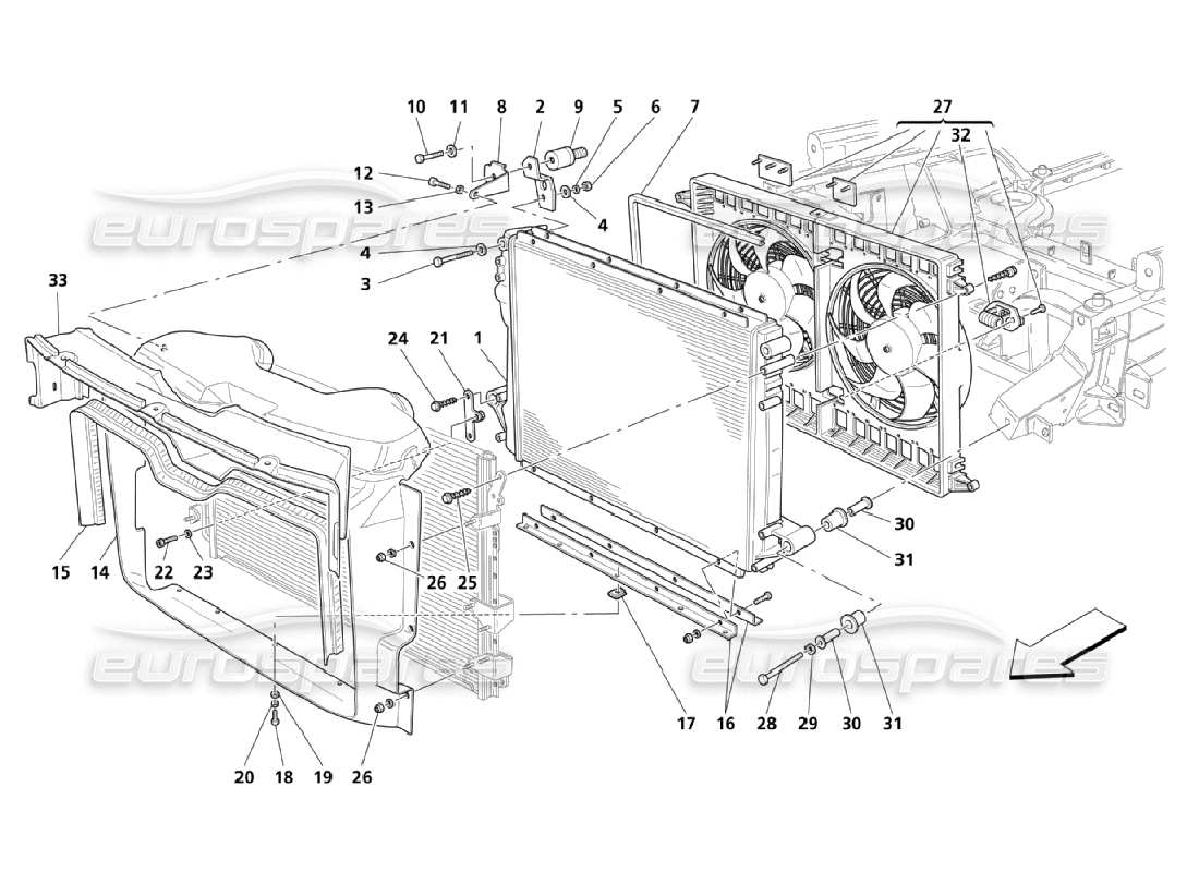 maserati qtp. (2006) 4.2 cooling system: radiators and air conveyors parts diagram