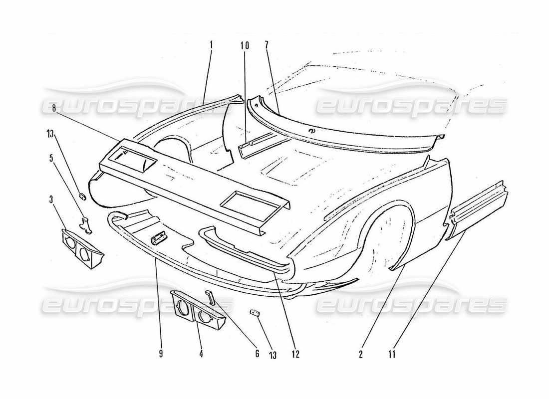 ferrari 365 gtc4 (coachwork) front end panels parts diagram