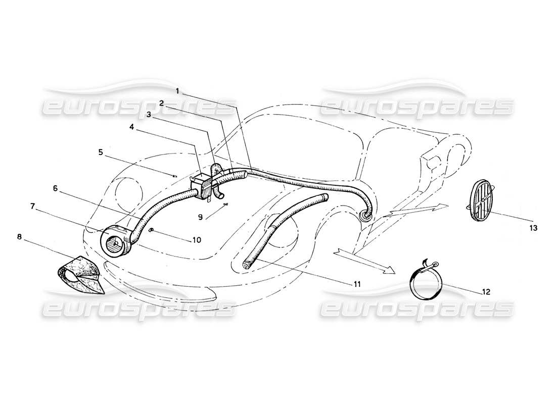 ferrari 206 gt dino (coachwork) heater matrix & blowers parts diagram