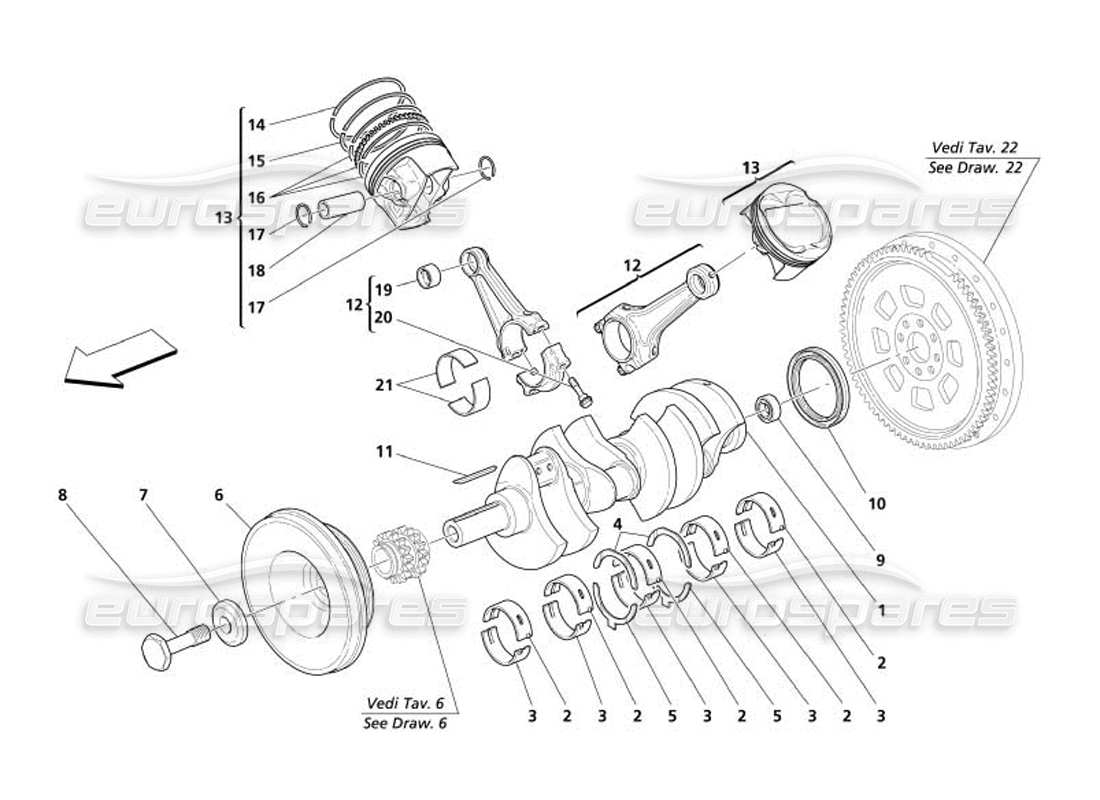 maserati 4200 gransport (2005) crankshaft conrods and pistons parts diagram