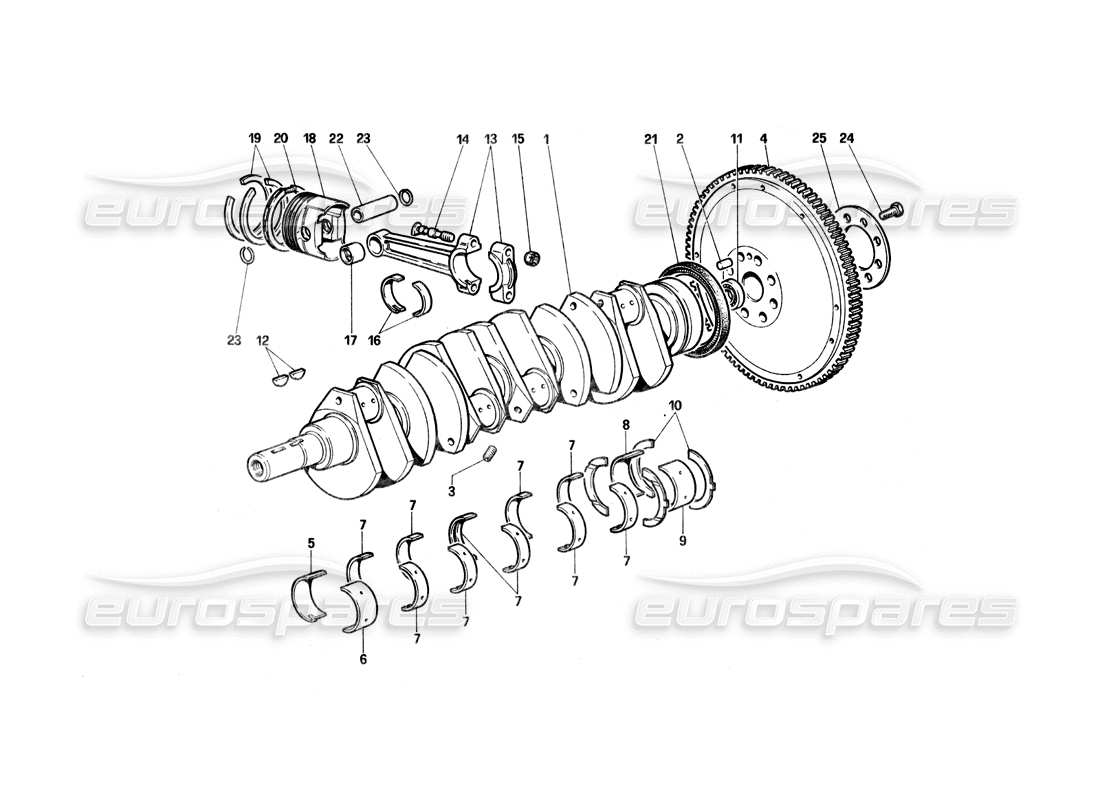 ferrari testarossa (1990) crankshaft - connecting rods and pistons parts diagram