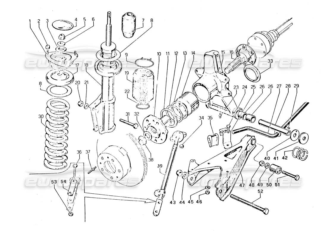 lamborghini urraco p250 / p250s rear suspension part diagram
