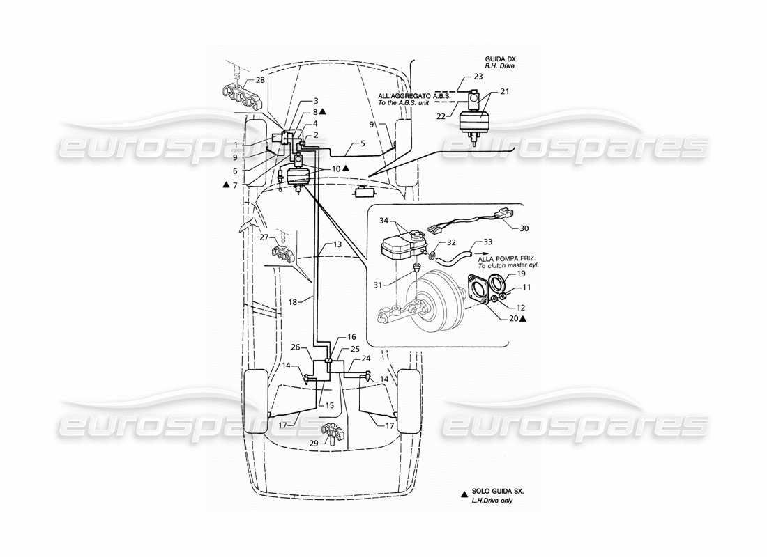 maserati qtp. 3.2 v8 (1999) abs hydraulic brake lines parts diagram