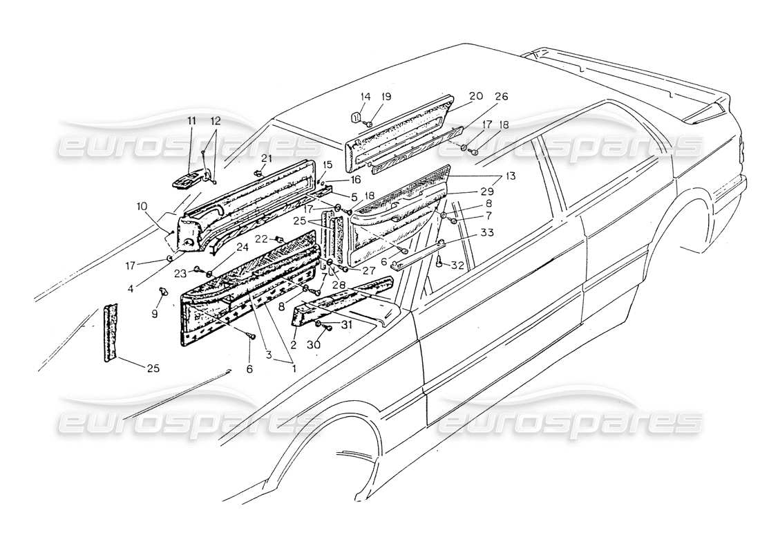 maserati 418 / 4.24v / 430 doors and internal trimming parts diagram