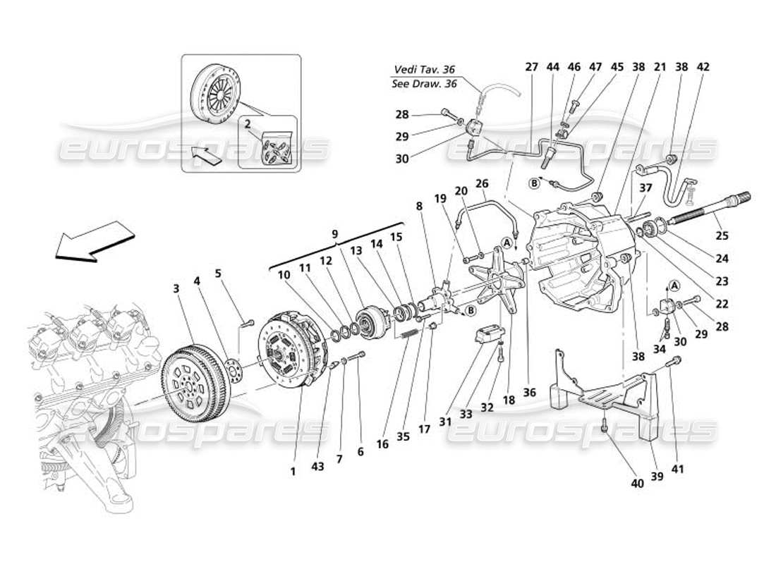 maserati 4200 spyder (2005) clutch and controls -not for f1- part diagram