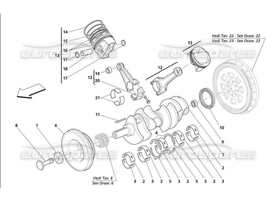 maserati 4200 spyder (2005) crankshaft conrods and pistons part diagram