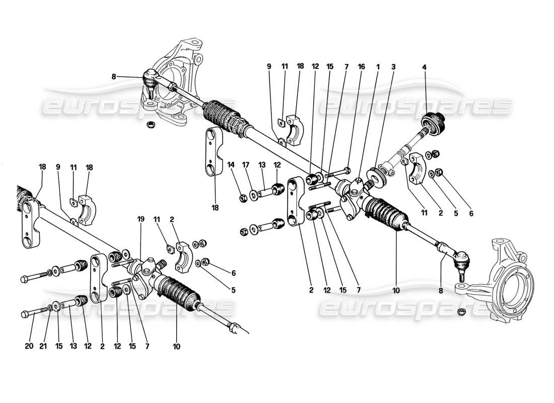 ferrari 328 (1988) steering box and linkage parts diagram