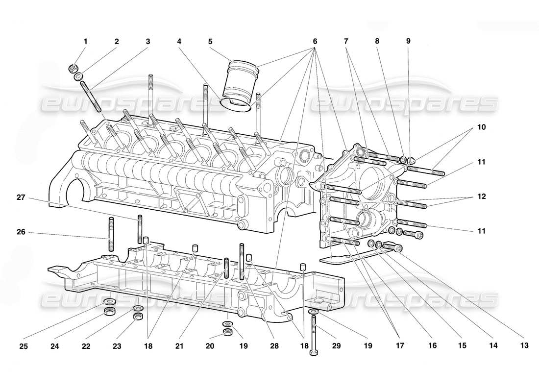 lamborghini diablo vt (1994) crancase and lower mounting parts diagram