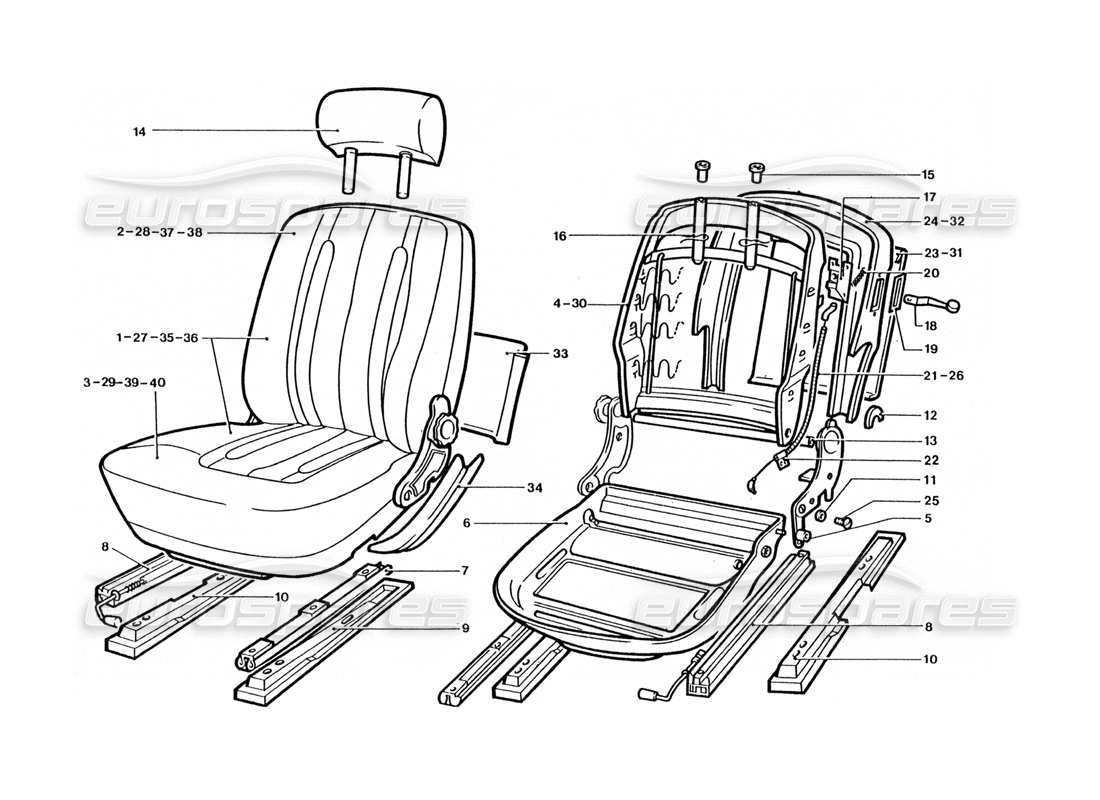 ferrari 400 gt / 400i (coachwork) front seats parts diagram