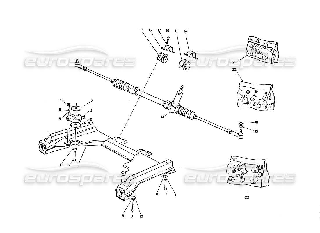 maserati biturbo 2.5 (1984) front subframe and steering rack parts diagram