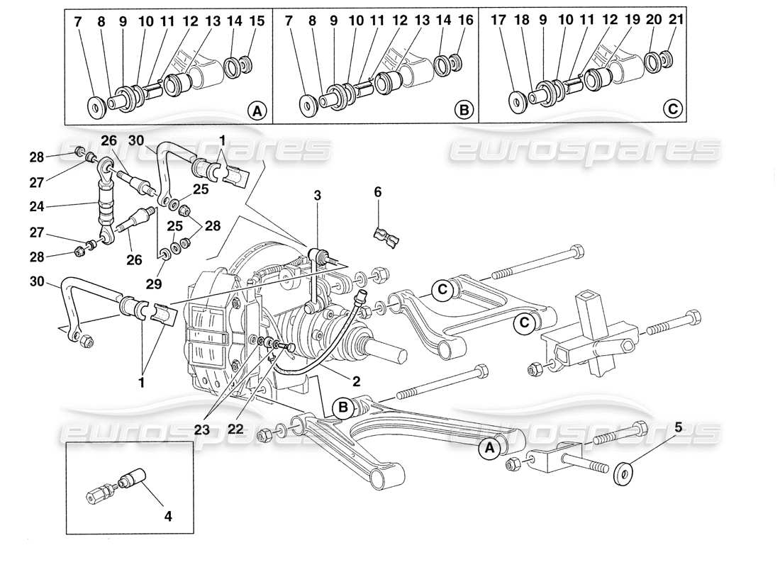 ferrari 355 challenge (1999) rear suspension and brake pipes parts diagram