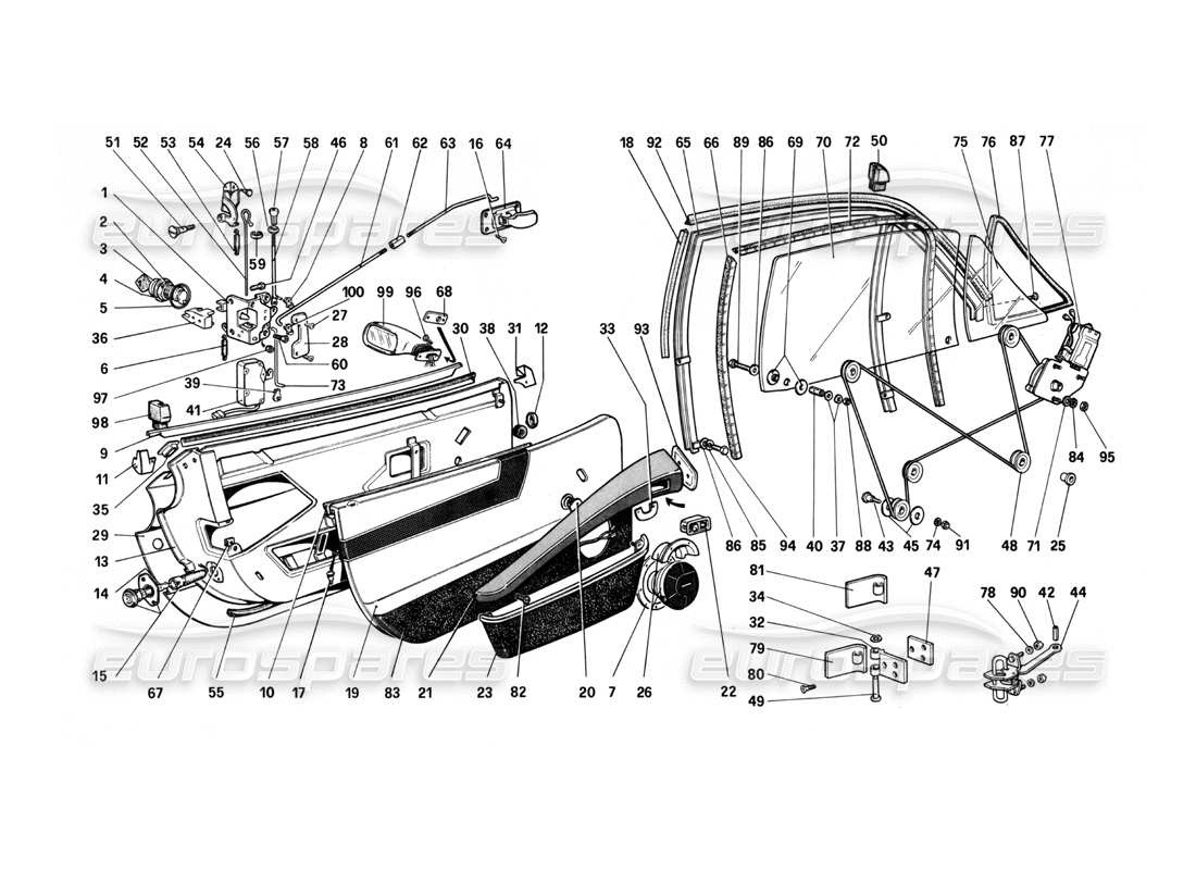 ferrari 208 turbo (1982) doors part diagram