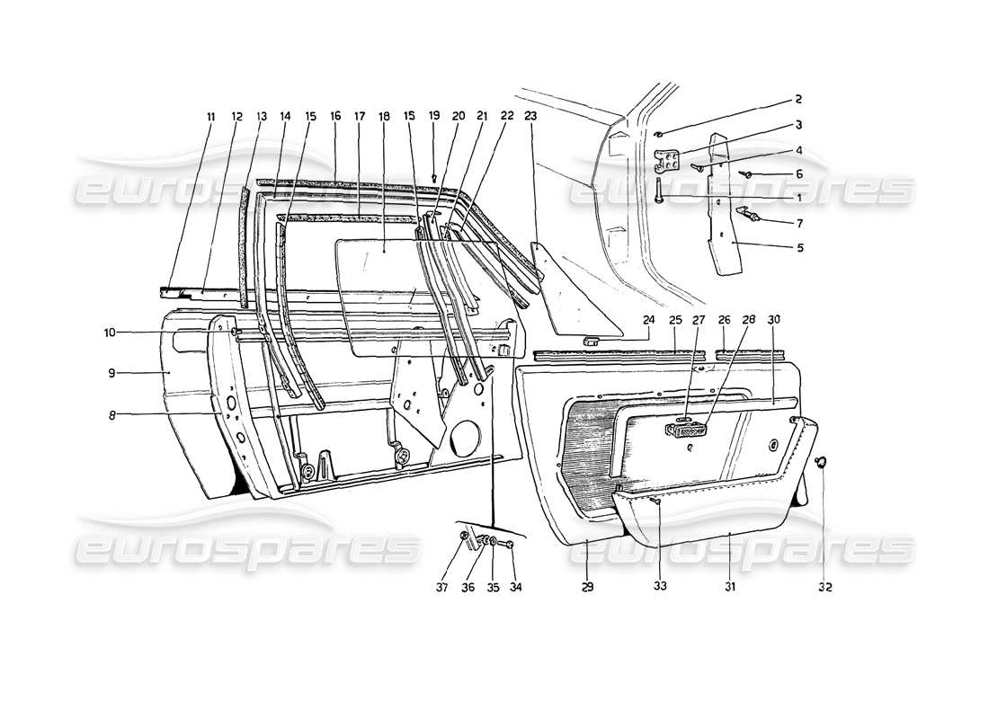 ferrari 208 gt4 dino (1975) doors parts diagram