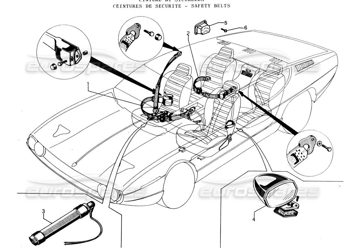 lamborghini espada safety belts (usa) parts diagram