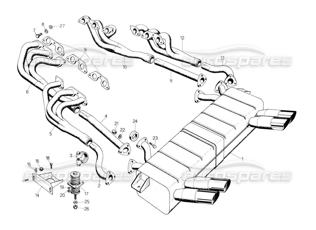 lamborghini countach 5000 s (1984) exhaust pipes parts diagram