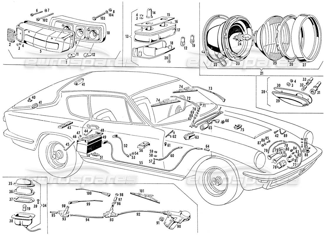 maserati mistral 3.7 electrical equipment & lights parts diagram