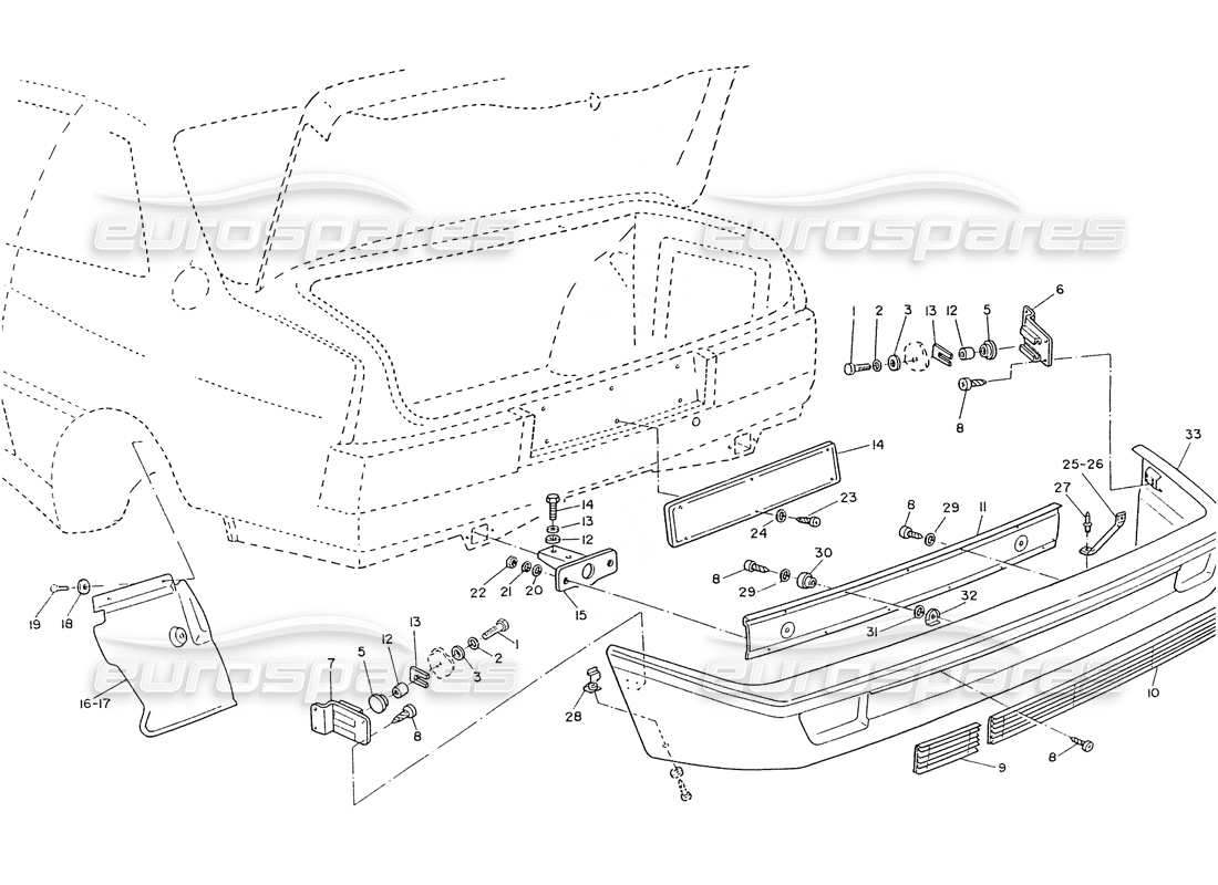 maserati ghibli 2.8 (non abs) rear bumper parts diagram