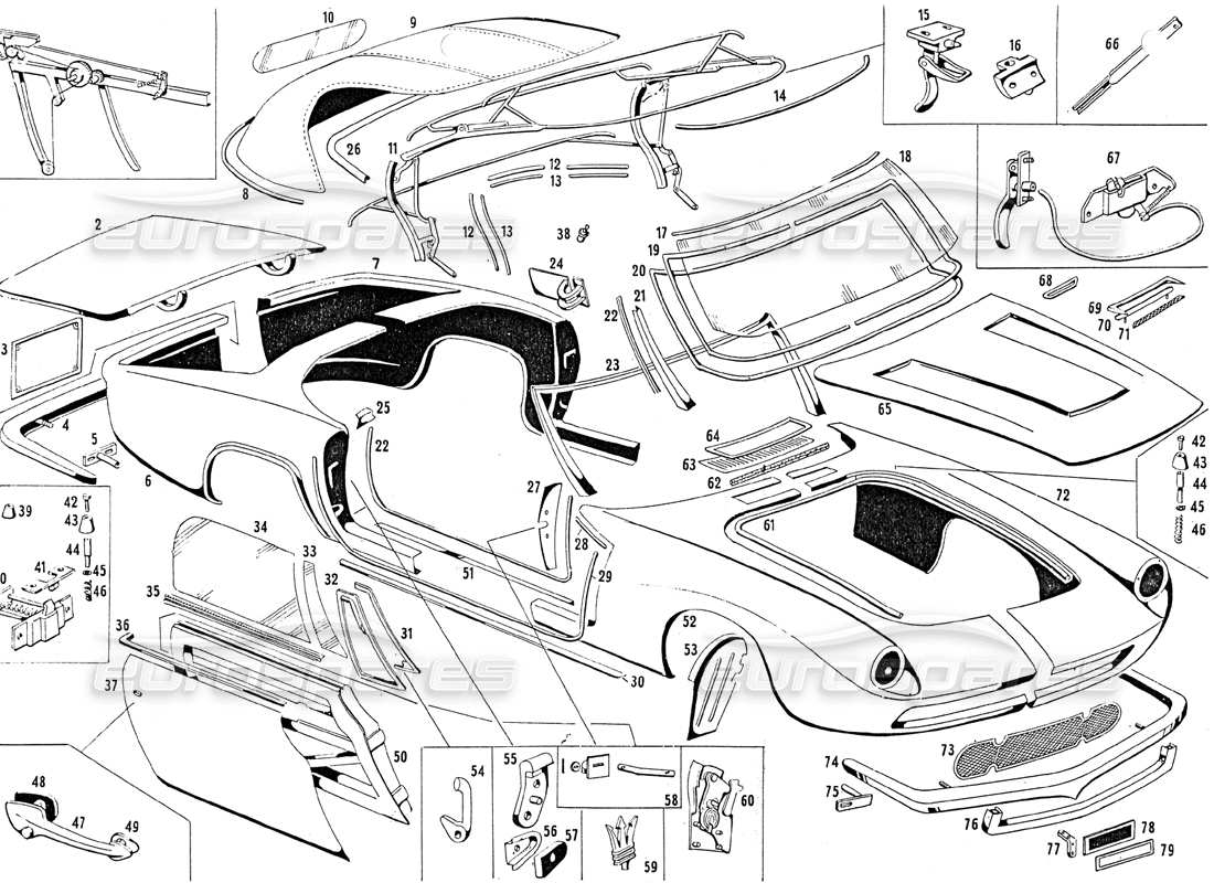 maserati mistral 3.7 body shell - spyder parts diagram