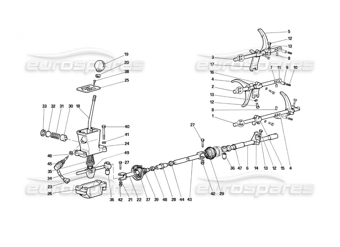ferrari testarossa (1987) gear box controls parts diagram
