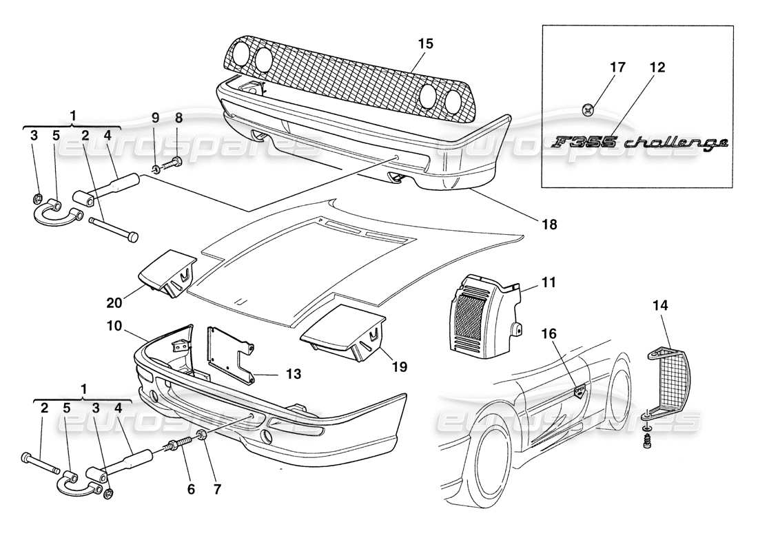 ferrari 355 challenge (1999) body external elements parts diagram