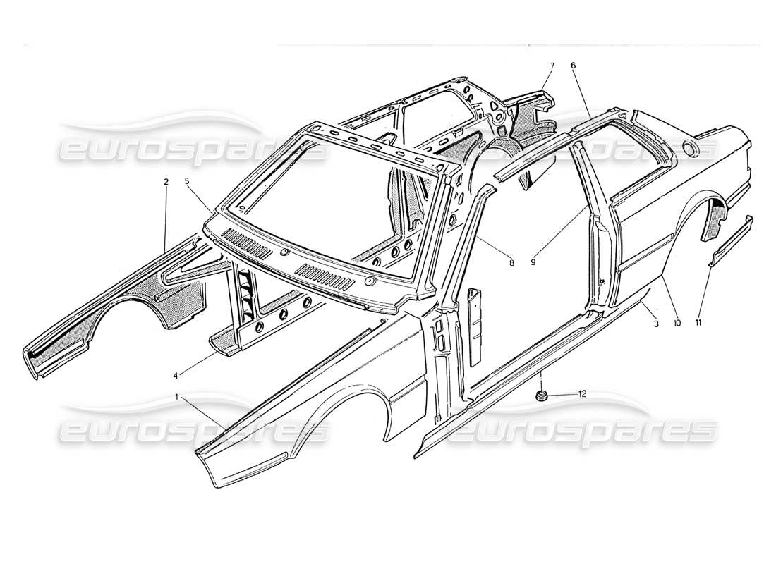 maserati 2.24v body shell: outer panels parts diagram