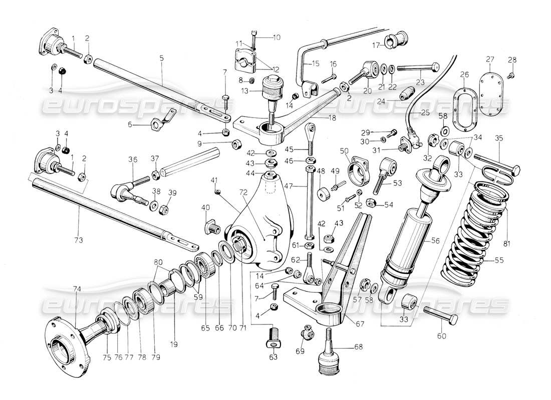 lamborghini countach 5000 qvi (1989) front suspension part diagram