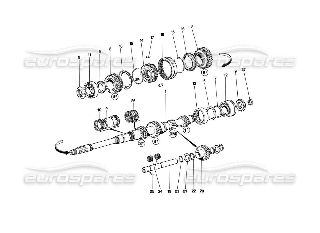 ferrari mondial 3.2 qv (1987) main shaft gears parts diagram