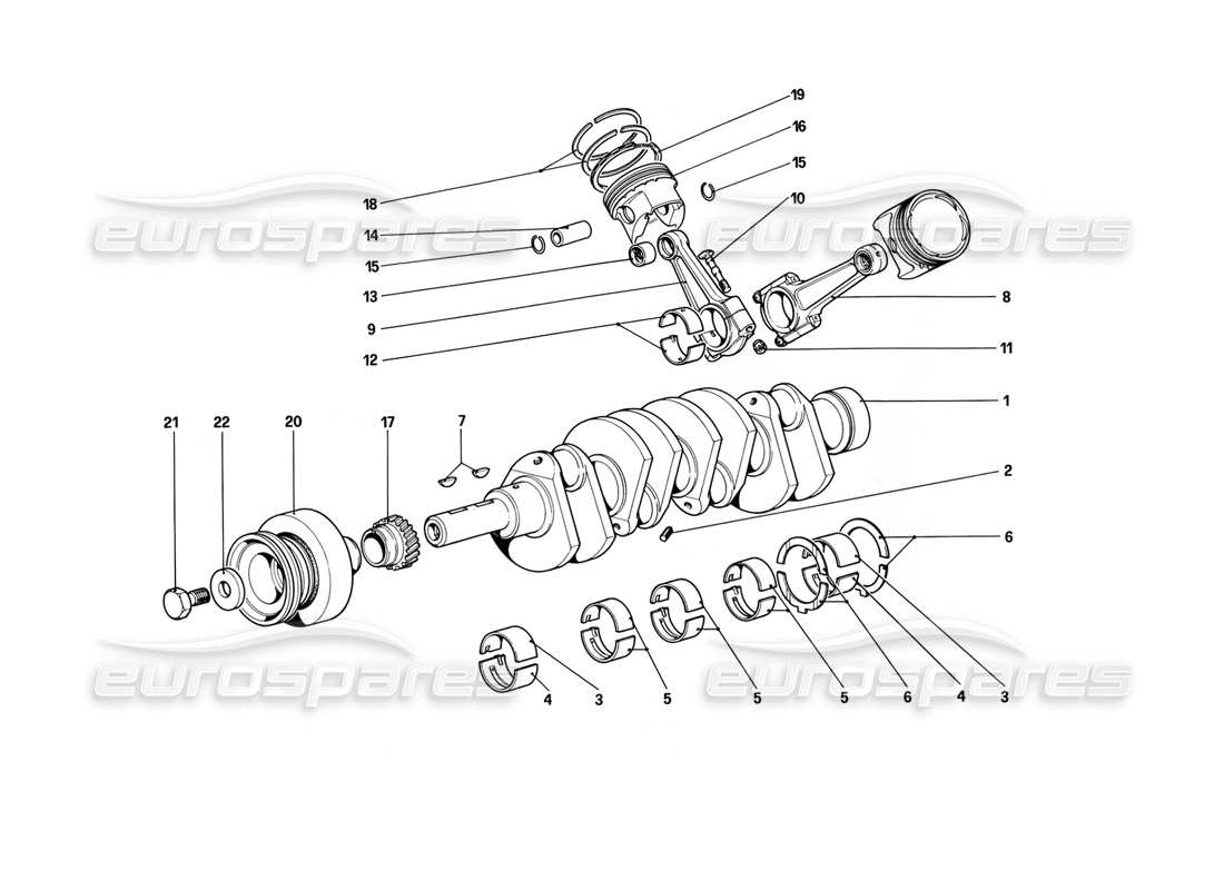 ferrari mondial 3.2 qv (1987) crankshaft - connecting rods and pistons part diagram