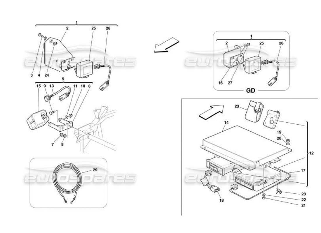 ferrari 550 barchetta anti theft electrical boards and devices part diagram