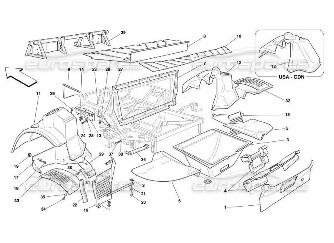 ferrari 550 barchetta rear structures and components part diagram
