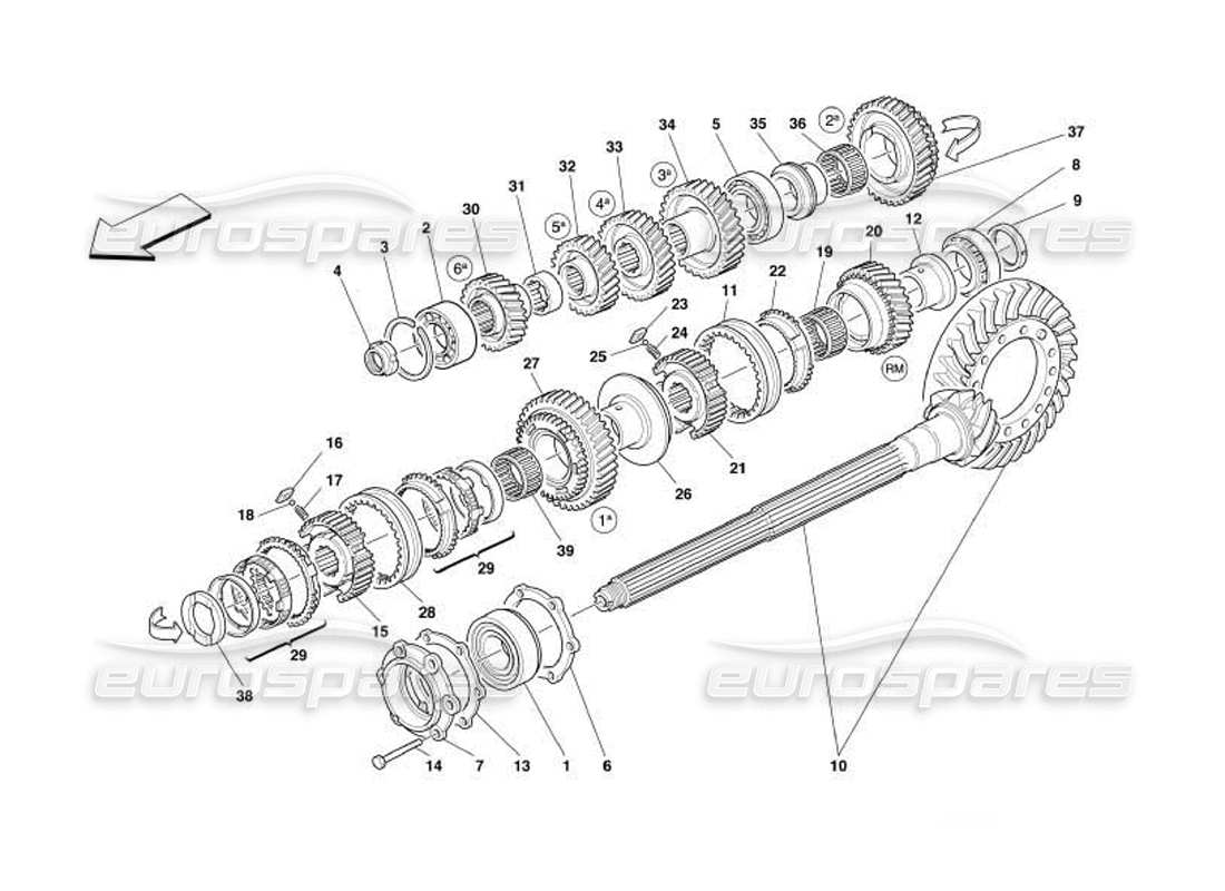 ferrari 550 barchetta lay shaft gears part diagram