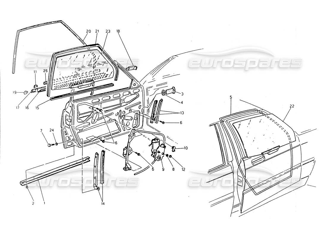 maserati 418 / 4.24v / 430 front doors, glasses and window lifts parts diagram