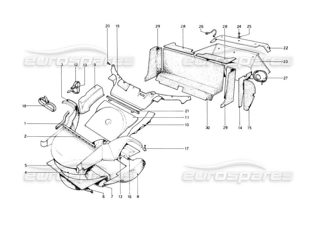 ferrari 512 bb insulating material and bulkheads parts diagram