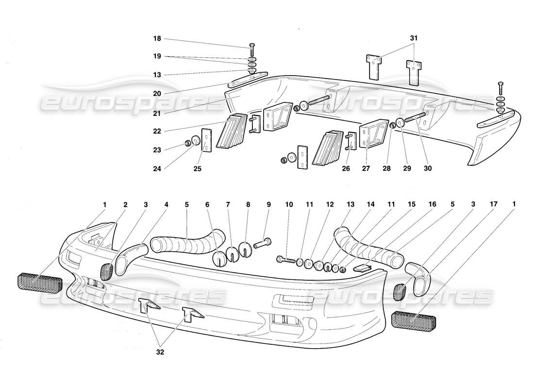 lamborghini diablo vt (1994) bumpers part diagram