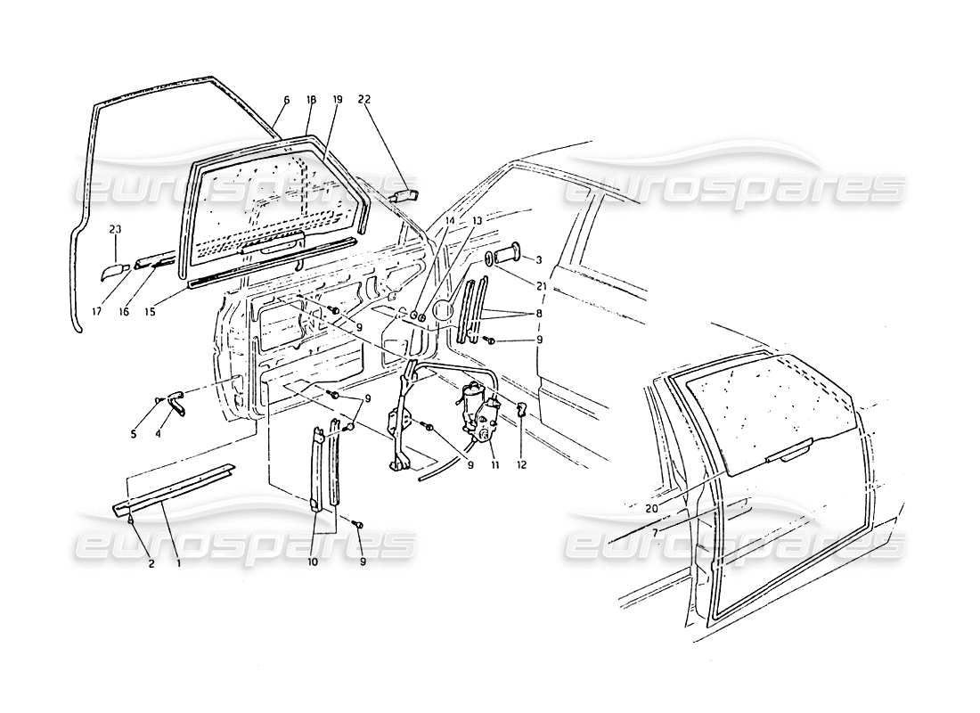 maserati biturbo 2.5 (1984) doors - windows and regulators parts diagram