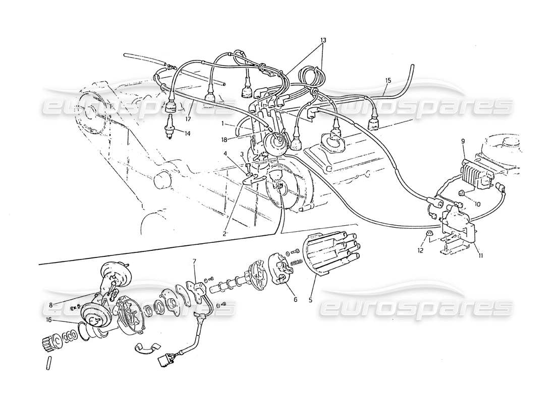 maserati biturbo 2.5 (1984) ignition system and distributor part diagram