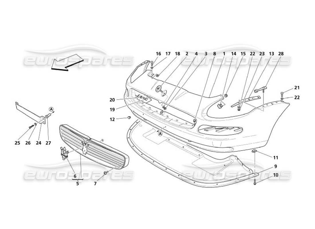 maserati 4200 spyder (2005) front bumper part diagram