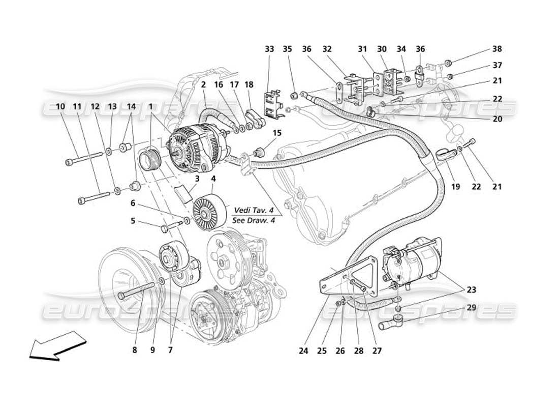 maserati 4200 spyder (2005) current generator-starting motor part diagram