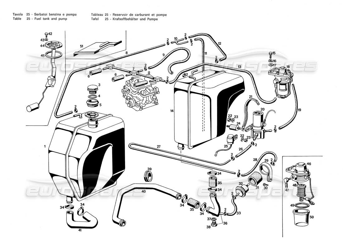 maserati merak 3.0 fuel tank and pump parts diagram