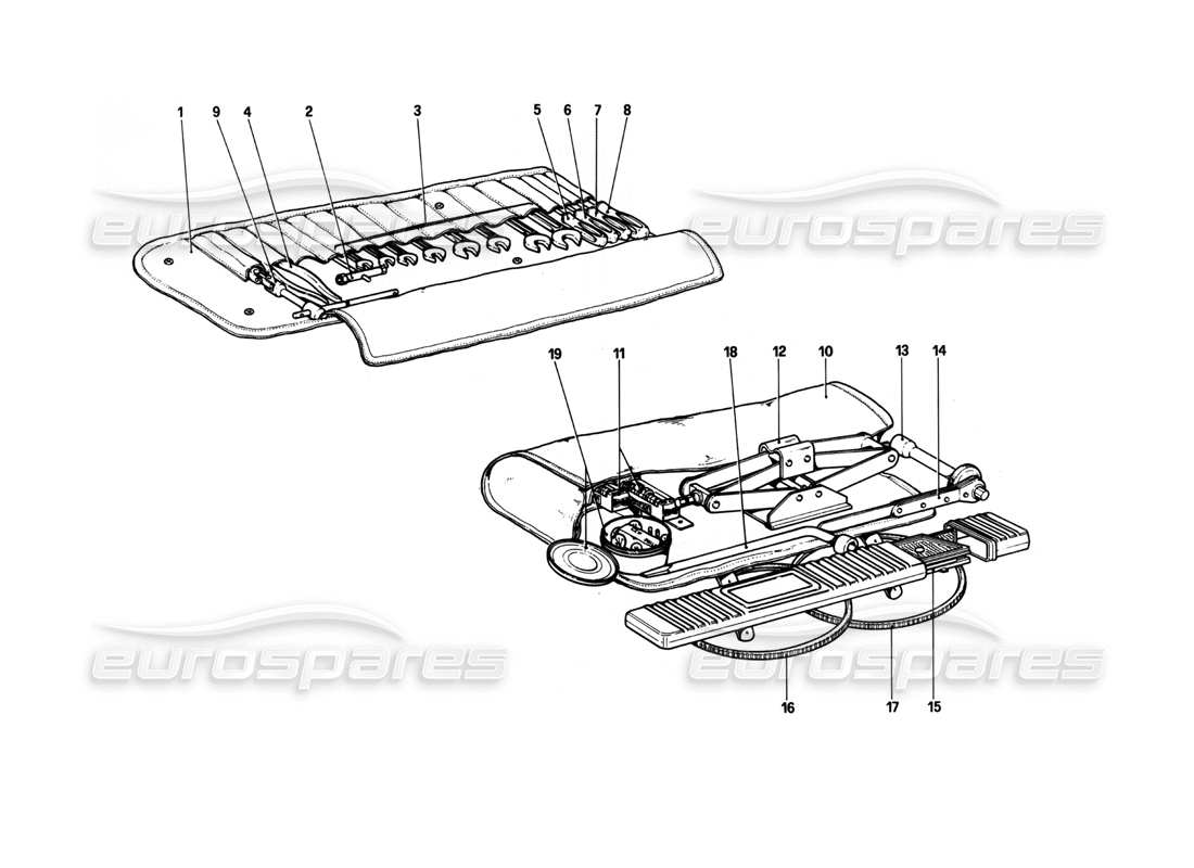 ferrari 208 turbo (1982) tool - kit parts diagram