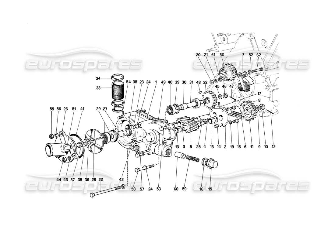 ferrari 412 (mechanical) water pump and engine oil pump part diagram