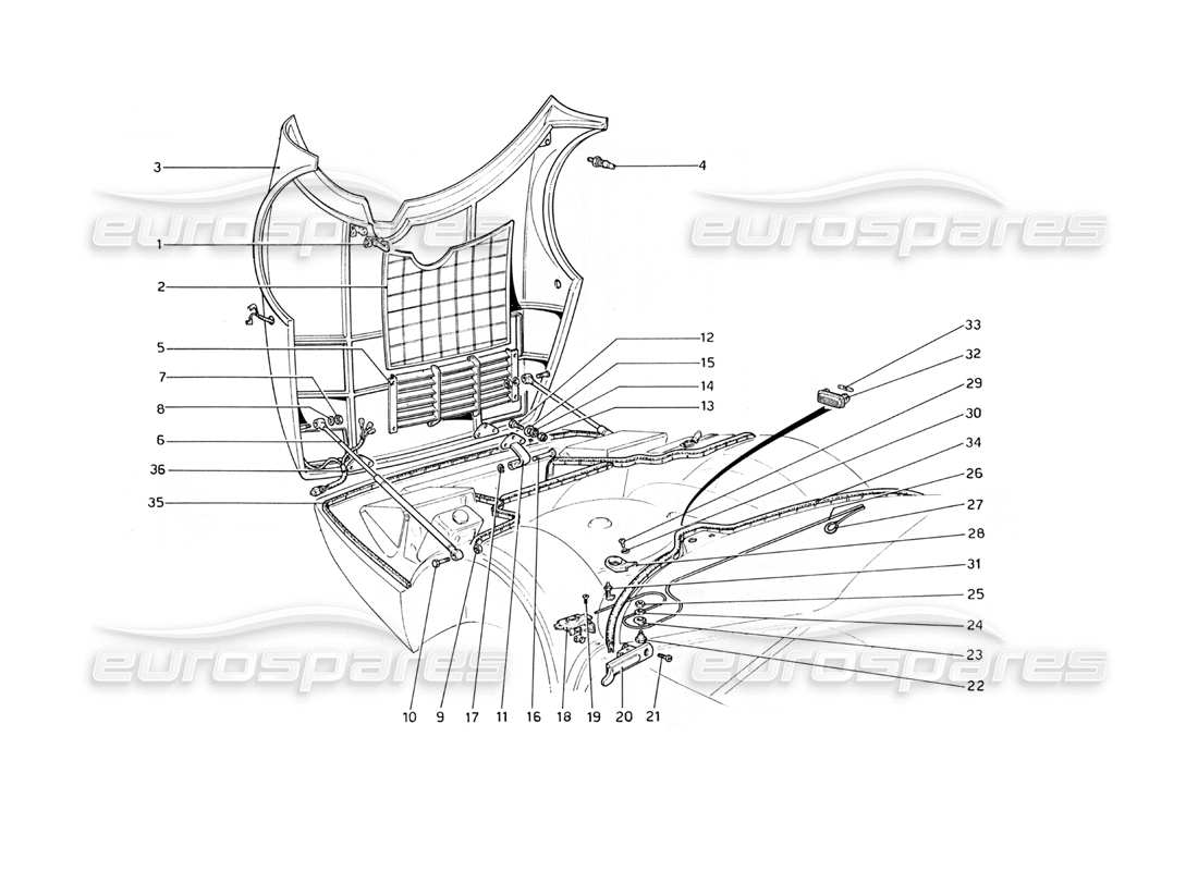 ferrari 365 gt4 berlinetta boxer front compartment lid part diagram